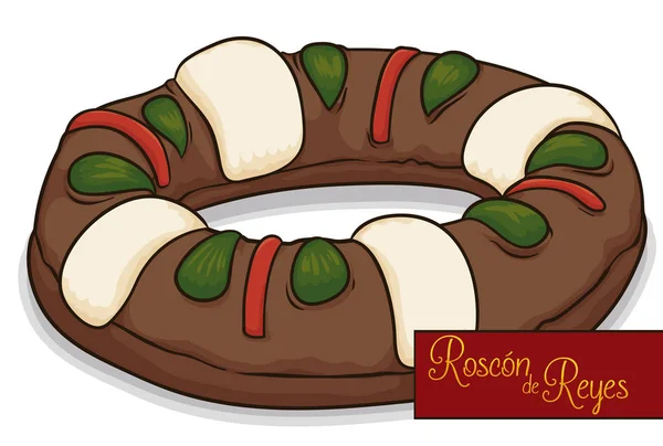 Gâteau traditionnel 'Roscon de Reyes' ou Kings 'pour l'Épiphanie, Illustration vectorielle — Image vectorielle