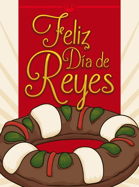 Délicieux gâteau des rois pour les vacances de l'Épiphanie en espagnol, Illustration vectorielle — Image vectorielle