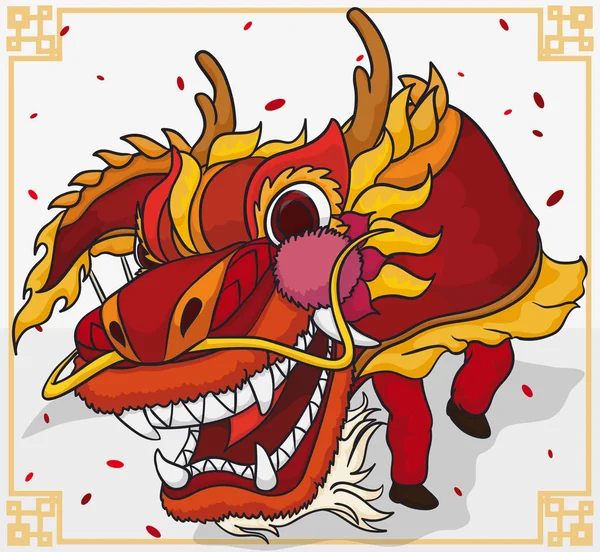 Hagyományos Dragon Dance, a kínai újév ünnep, vektoros illusztráció — Stock Vector