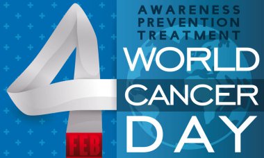 Ribbon with Reminder and Some Precepts for World Cancer Day, Vector Illustration clipart
