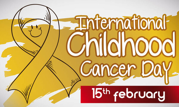 Doodle Ribbon and Golden Colored for International Childhood Cancer Day, Vector Illustration