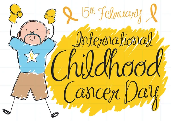 Kleurrijke schattig Doodle van jongen voor internationale Childhood Cancer dag, vectorillustratie — Stockvector