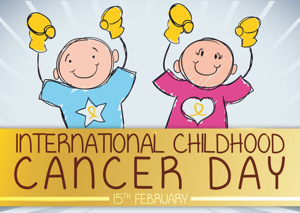 Cute Boy and Girl Commemorating International Childhood Cancer Day, Vector Illustration