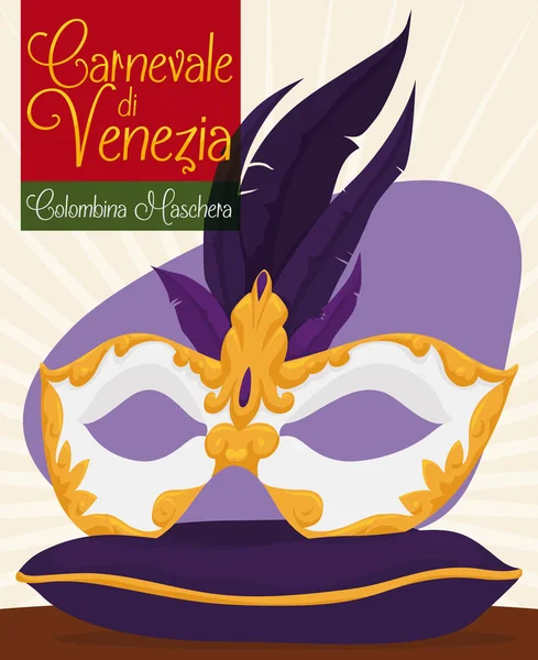 Luxe Colombina masker met veren voor Venetiaanse carnaval viering, vectorillustratie — Stockvector