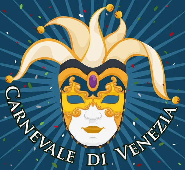 Sandrakarr maskesi ile palyaço tasarım hazır için Venedik Karnavalı, illüstrasyon vektör — Stok Vektör