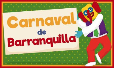Dans ve işaret için Barranquilla'nın karnaval, vektör çizim tutan Marimonda