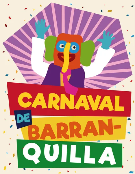 Cartel promocional colorido y festivo con Marimonda para el carnaval de Barranquilla, ilustración vectorial — Archivo Imágenes Vectoriales