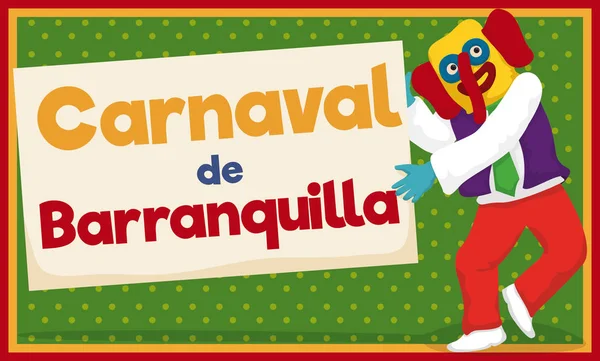 Marimonda Dancing and Holding Sign for Barranquilla's Carnival, Vector Illustration — Stock Vector