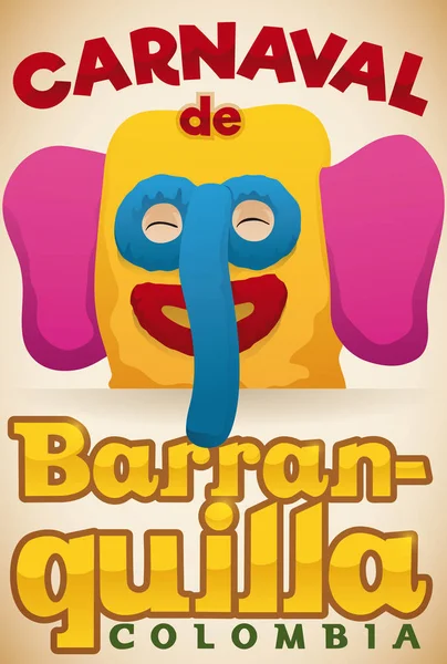 Kleurrijke promotie-Poster met feestelijke Marimonda-kop voor Carnaval de Barranquilla, Vector Illustratie — Stockvector