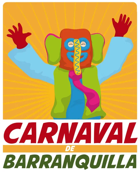 Happy barevné Marimonda slaví karneval si Barranquilla, vektorové ilustrace — Stockový vektor