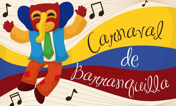 Marimonda alegre ouvindo música tradicional no carnaval de Barranquilla, ilustração vetorial — Vetor de Stock