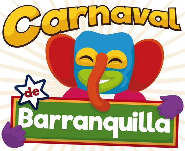 Happy Marimonda Holding a Sign for Barranquilla's Carnival Celebration, Vector Illustration — Stock Vector
