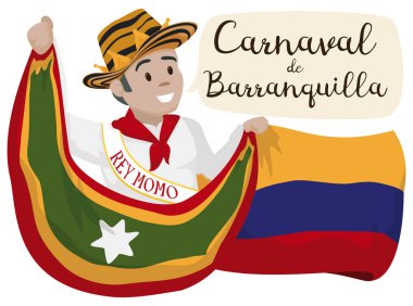 Momo Kral Kolombiya ve Barranquilla bayrakları, vektör çizim ile Barranquilla'nın karnaval kutluyor