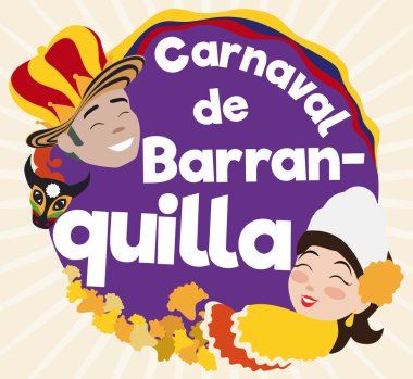 Momo Kral ve Barranquilla'nın karnaval Kraliçe, Hatıra yuvarlak düğmeyle illüstrasyon vektör