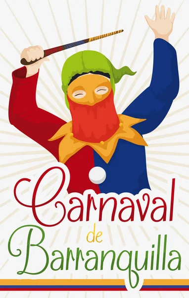 Cartel con Carácter Tradicional Monocuco para la Celebración del Carnaval de Barranquilla, Ilustración Vectorial — Archivo Imágenes Vectoriales