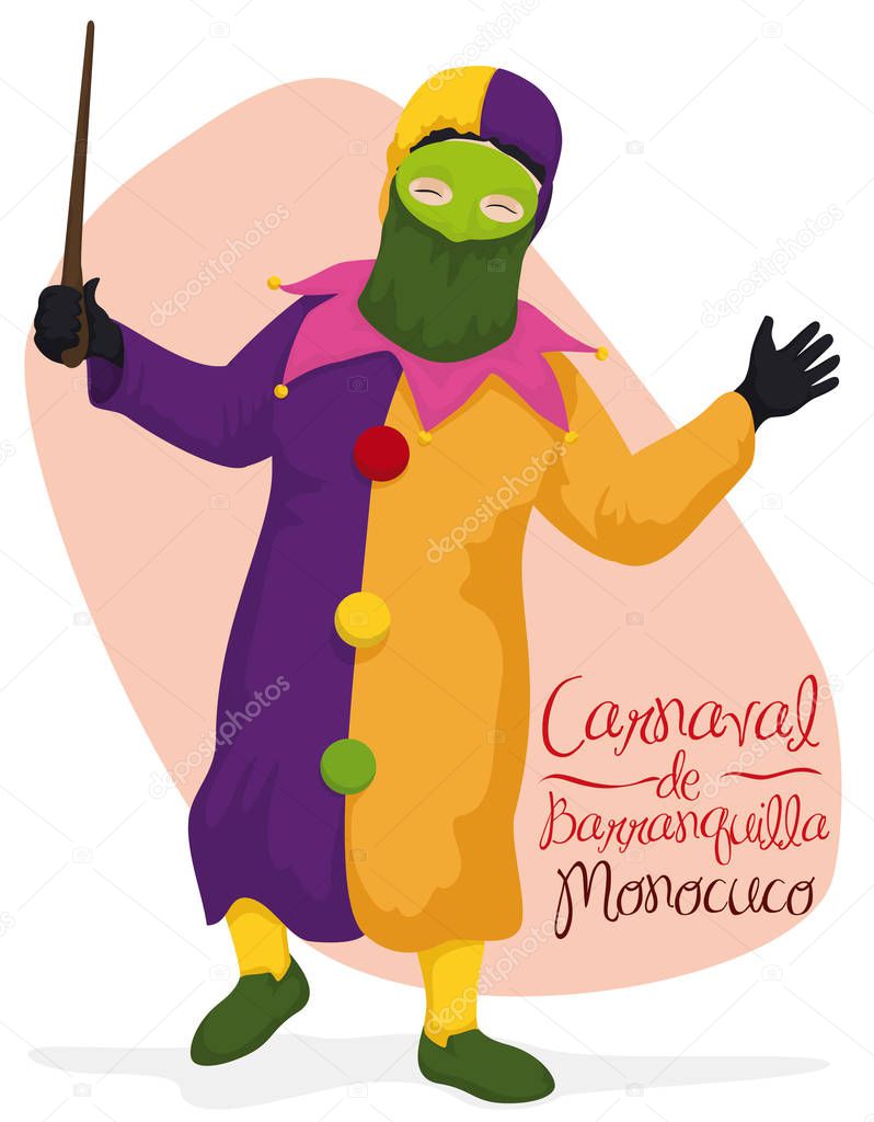 Monocuco Character Performing Traditional Dance in Barranquilla's Carnival, Vector Illustration