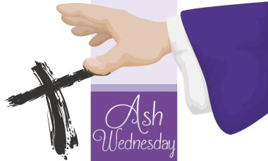 Haç yapıyor rahip Ash Wednesday, vektör çizim sinyal