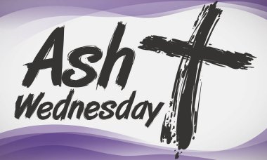 Brushstroke tarzda çapraz ve mor Ash Wednesday, vektör çizim anısına dalgalar