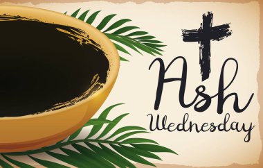 Kase ve bazı palmiye yaprakları Ash Wednesday, vektör çizim için
