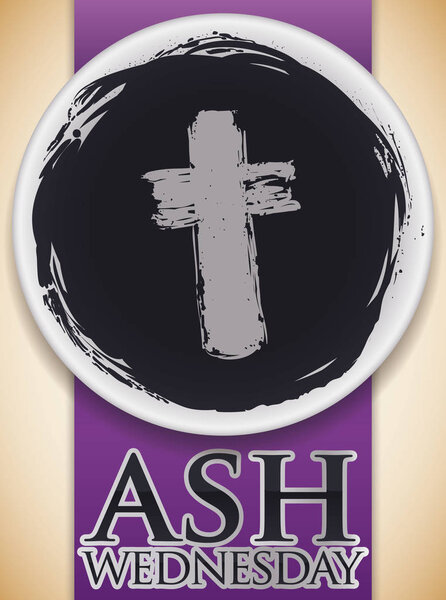 Ashes Bowl with a Cross Print Commemorating Ash Wednesday Celebration, Vector Illustration