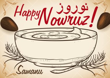 Tasarım için Nevruz lezzetli el ile Samanu tatil için vektör çizim çizilmiş.
