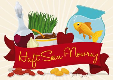 Nevruz, Haft gördün mü masa için geleneksel dekor elementleri illüstrasyon vektör
