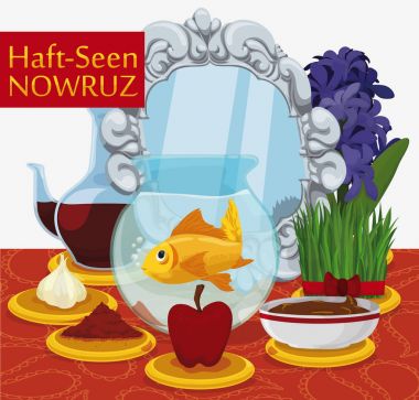 Nevruz kutlamaları, vektör çizim için geleneksel Haft görülen tablo hazır
