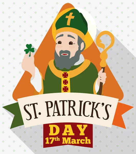 Diseño del día de San Patricio en estilo plano con apóstol irlandés, ilustración vectorial — Archivo Imágenes Vectoriales