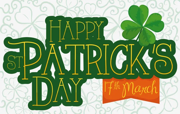 St Patrick's Day, şerit ve yonca, vektör çizim için tebrik mesajı — Stok Vektör