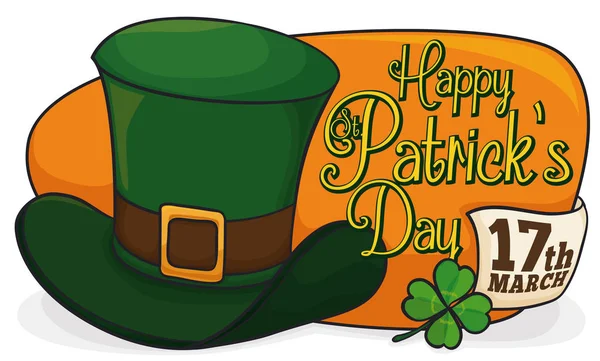 Leprechaun hatt med datum och klöver för St. Patrick Celebration, vektor Illustration — Stock vektor