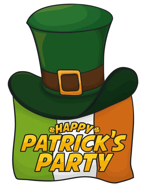 Irish Flag and Leprechaun 's Hat Celebrating St. Patrick' s Day, Vector Illustration — стоковый вектор