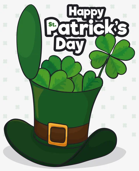 Abierto de sombrero de duende con tréboles para la celebración del día de San Patricio, ilustración vectorial — Vector de stock