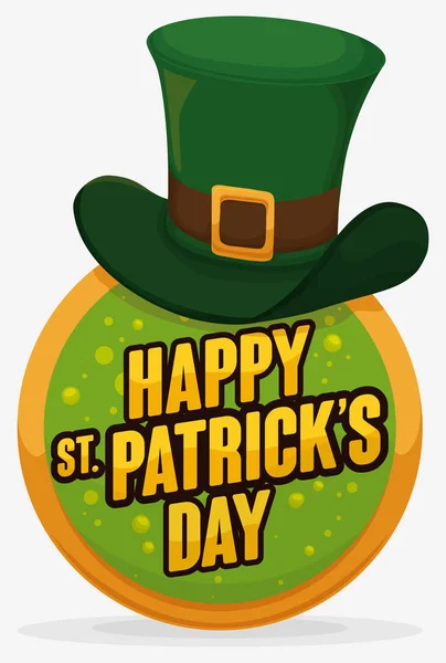 Round Button with Leprechaun's Hat for St. Patrick's Day Celebration, Vector Illustration — Stock Vector