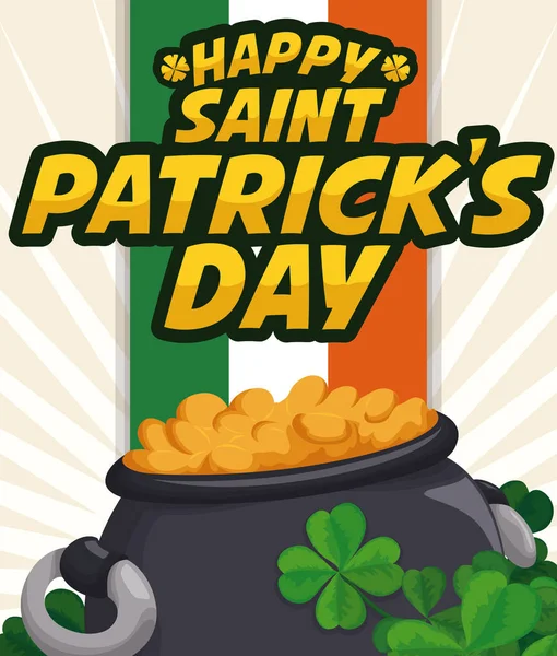 爱尔兰的圣帕特里克日庆祝活动，矢量图为一锅黄金 — 图库矢量图片