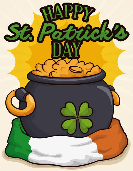 Colorful Cartoon Pot and irish Flag for St. Patrick's Day, Vector Illustration — Stock Vector