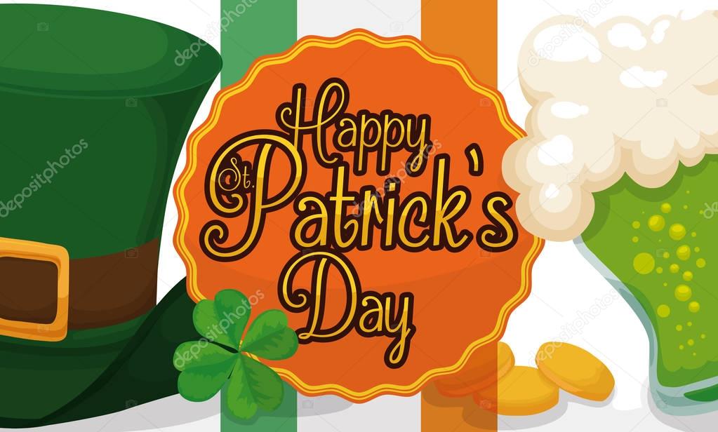 Banner with Traditional Party Elements for St. Patrick's Day, Vector Illustration