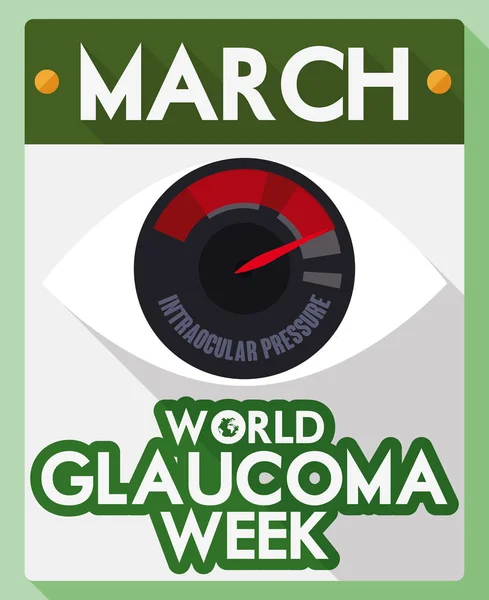 Calendario a foglia larga con occhio e promemoria per la settimana mondiale del glaucoma, illustrazione vettoriale — Vettoriale Stock