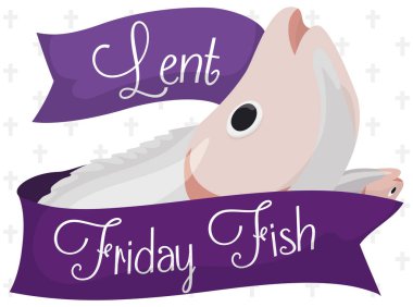 Friday Fish with Ribbons for Lent Celebration, Vector Illustration clipart
