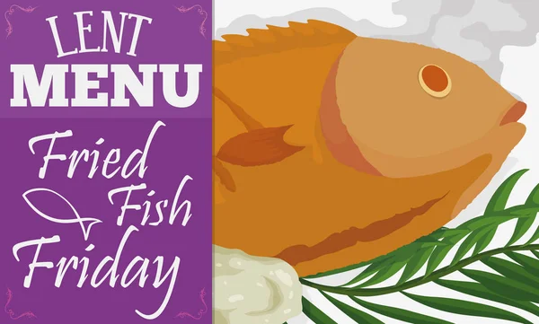 Menú tradicional para la celebración de la Cuaresma: Pescado frito, ilustración vectorial — Vector de stock