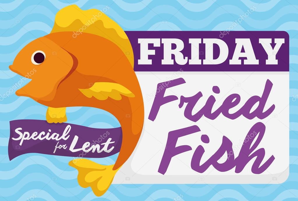 Special Fried Fish Menu for Friday in Lent Celebration, Vector Illustration
