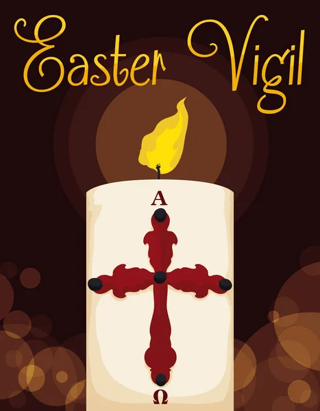 Lighted Paschal Candle for Easter Vigil, Vector Illustration — Stock Vector