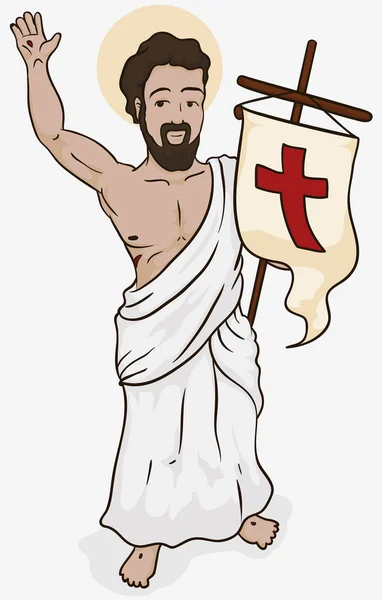 Jesús Resucitado sosteniendo una bandera en el Domingo Santo, Ilustración Vectorial — Vector de stock