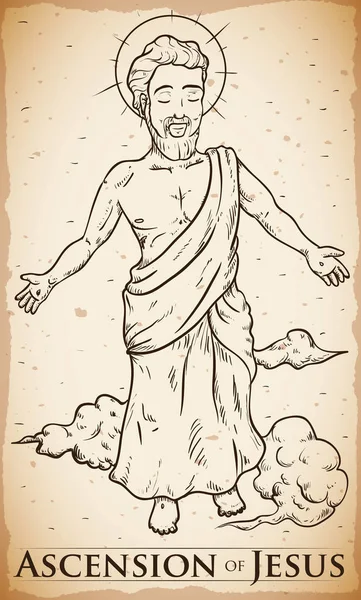 Cartel dibujado a mano con representación de Jesucristo ascendente, ilustración vectorial — Archivo Imágenes Vectoriales