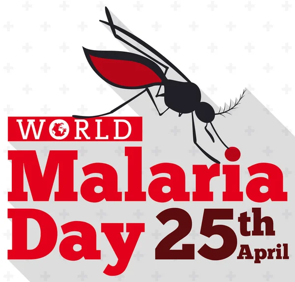 Silhouette di zanzara che morde il segno della Giornata Mondiale della Malaria, Illustrazione vettoriale — Vettoriale Stock