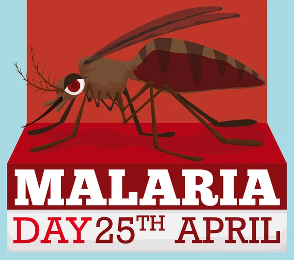 Kreskówka z komara na Światowy dzień malarii w kwietniu, ilustracji wektorowych — Wektor stockowy
