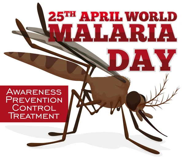 Propaganda di sensibilizzazione con zanzara per la Giornata Mondiale della Malaria, Illustrazione vettoriale — Vettoriale Stock