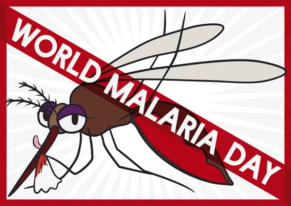 Mosquito plné krve s zakázané znamení v den malárie, vektorové ilustrace — Stockový vektor