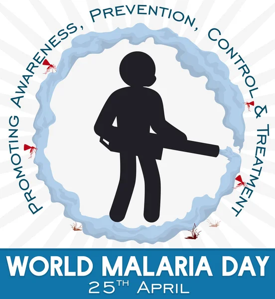人的剪影熏蒸和促进预防在世界疟疾日，矢量图 — 图库矢量图片