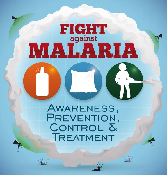 Einige Regeln und Aktivitäten zur Bekämpfung von Malariaüberträgern, Vektorillustration — Stockvektor