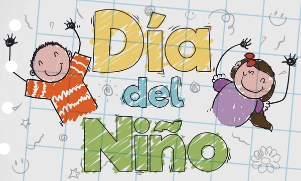 Söt barnslig ritning på spanska att fira barnens dag, vektorillustration — Stock vektor